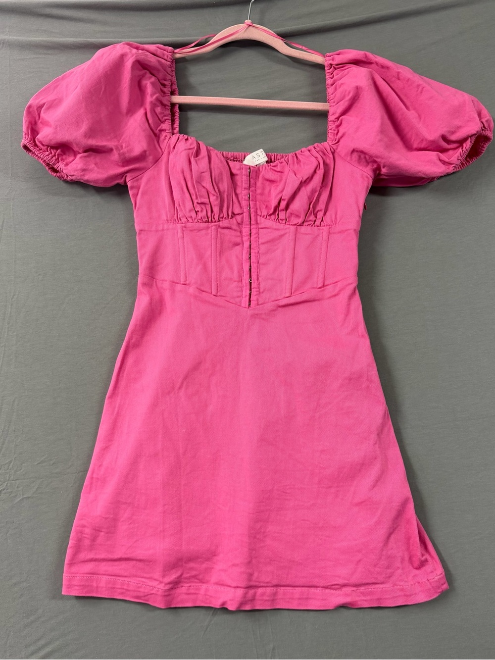ASTR The Label Kelilah Hot Pink Puff Sleeve Bustier Mini Dress S